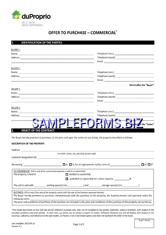 Quebec Offer to Purchase - Commercial Form pdf free